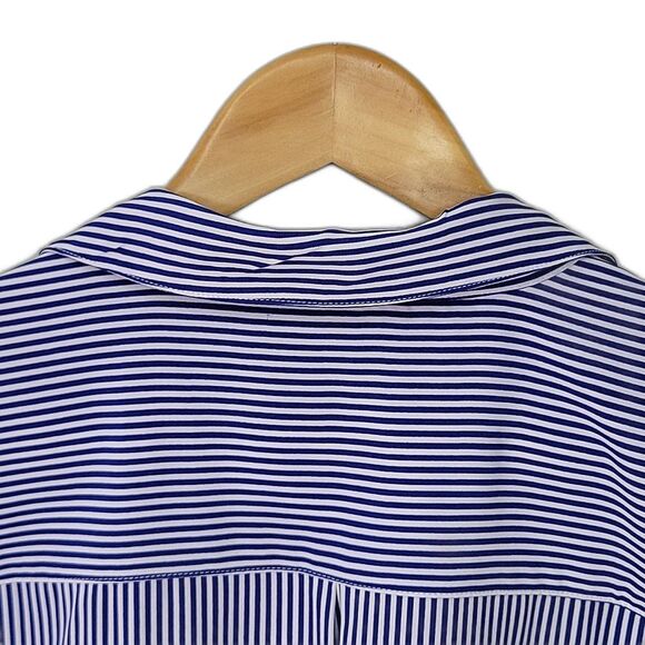 Notations Blue White Striped Long Sleeve Button Down Blouse size L Roll Tab NWT - Picture 7 of 12